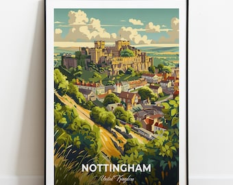 Nottingham Travel Poster Nottingham Castle Wall Art Print United Kingdom Poster City Print City Poster Home Decor Cityscape Artwork