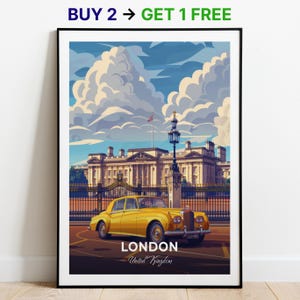 Affiche de voyage à Londres, impression d'art mural Buckingham Palace, affiche du Royaume-Uni, impression de ville, affiche de ville, décoration d'intérieur, oeuvre d'art de paysage urbain, tenture murale