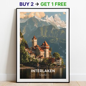 Interlaken Reiseposter Schloss Interlaken Wand Kunst Druck Schweiz Poster City Print City Poster Home Dekor Stadtbild Kunstwerk