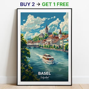 Basel Reise Poster Rhein Fluss Wand Kunst Druck Schweiz Poster City Print City Poster Home Dekor Stadtbild Kunstwerk Trendy Retro Poster