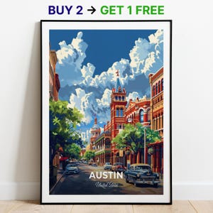 Austin Reiseposter Drisstill Hotel Wall Art Print USA Poster City Print City Poster Home Decor Stadtbild Kunstwerk Kunstliebhaber Geschenk