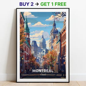 Affiche de voyage à Montréal, impression d'art mural vieux Montréal, affiche du Canada, impression de ville, affiche de ville, décoration d'intérieur, paysage urbain, oeuvre d'art, affiche rétro tendance