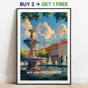 Póster de viaje de Aix-en-Provence, Fontaine de la Rotonde, impresión artística mural, póster de Francia, impresión de ciudad, póster de ciudad, decoración del hogar, obra de arte de paisaje urbano