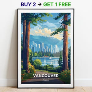 Vancouver Reise Poster Stanley Park Wand Kunst Kanada Poster City Print City Poster Home Decor Stadtbild Kunstwerk Trendy Retro Poster