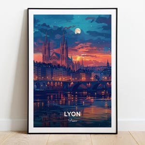 Póster de viaje de Lyon, impresión artística mural de la catedral de Lyon, póster de Francia, impresión de la ciudad, póster de la ciudad, decoración del hogar, obra de arte del paisaje urbano, póster retro de moda
