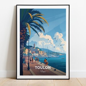 Affiche de voyage de Toulon Base navale de Toulon, impression d'art mural, affiche de la France, impression de la ville, affiche de la ville, décoration d'intérieur, oeuvre d'art paysage urbain, cadeau pour les amateurs d'art