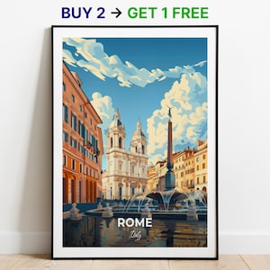 Póster de viaje de Roma, impresión artística de pared de Piazza Navona, póster de Italia, impresión de ciudad, póster de ciudad, decoración del hogar, obra de arte de paisaje urbano, póster retro de moda