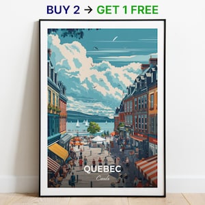Affiche de voyage au Québec, impression d'art mural Marché du Vieux-Port, affiche du Canada, impression de ville, affiche de ville, décoration d'intérieur, oeuvre d'art paysage urbain, cadeau pour les amateurs d'art