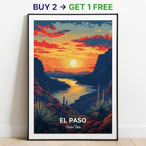 El Paso Travel Poster Franklin Mountains State Park Wall Art Print United States Poster City Print City Poster Home Decor Cityscape Artwork