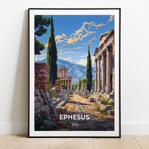 Affiche de voyage d'Éphèse Basilique Saint-Jean, impression d'art mural, impression de Turquie, impression de ville, affiche de ville, décoration d'intérieur, paysage urbain, oeuvre d'art, cadeau pour les amateurs d'art