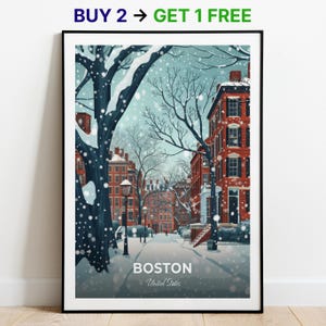 Affiche de voyage Boston, maison de Paul Revere, impression d'art mural, affiche des États-Unis, impression de la ville, affiche de la ville, décoration d'intérieur, oeuvre d'art paysage urbain