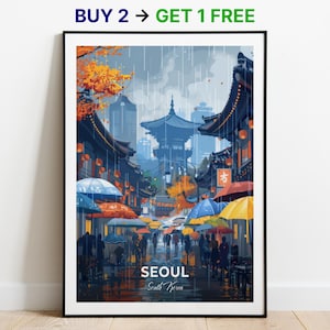 Affiche de voyage de Séoul, impression d'art mural du marché de Namdaemun, affiche de la Corée du Sud, impression de la ville, affiche de la ville, décoration d'intérieur, oeuvre d'art paysage urbain, cadeau pour les amateurs d'art