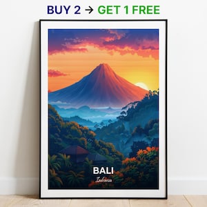 Bali Reiseposter Mount Batur Wand Kunst Druck Indonesien Poster City Print City Poster Wohnkultur Stadtbild Kunstwerk Trendy Retro Poster