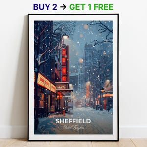 Affiche de voyage Sheffield, impression d'art mural The Crucible Theatre, affiche du Royaume-Uni, impression de ville, affiche de ville, décoration d'intérieur, oeuvre d'art paysage urbain