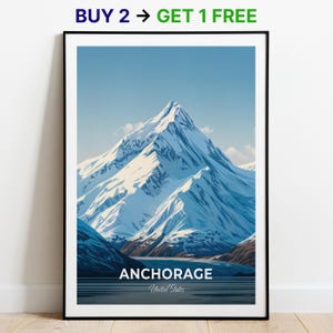 Affiche de voyage d'Anchorage, impression d'art mural montagne, impression d'art mural États-Unis, impression de ville, affiche de ville, décoration d'intérieur, oeuvre d'art paysage urbain