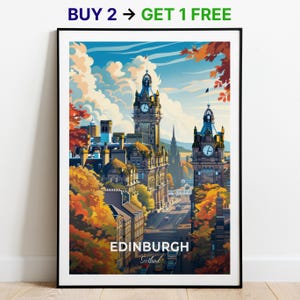 Affiche de voyage d'Édimbourg, impression d'art mural Scott Monument, affiche d'Écosse, impression de ville, affiche de ville, décoration d'intérieur, oeuvre d'art paysage urbain, cadeau pour les amateurs d'art