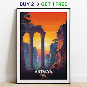Affiche de voyage d'Antalya, impression d'art mural porte d'Hadrien, impression de Turquie, affiche de ville, affiche de ville, décoration d'intérieur, oeuvre d'art paysage urbain, cadeau pour les amateurs d'art