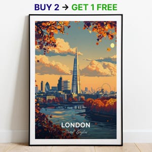 Plakat podróżniczy z Londynu, Shard, wydruk miejski, dzieło sztuki z pejzażem miejskim, urodziny, prezent ślubny, sztuka ścienna, wydruk lokalizacji, wystrój domu, prezent dla podróżnika