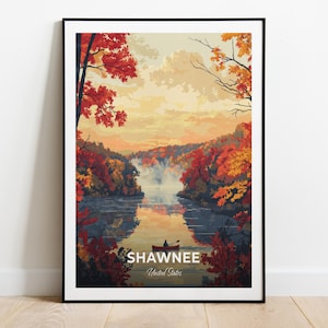 Póster de viaje de Shawnee, impresión artística de pared del parque estatal de Shawnee, póster de Estados Unidos, impresión de ciudad, póster de ciudad, decoración del hogar, obra de arte de paisaje urbano