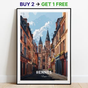 Affiche de voyage de Rennes, impression d'art mural cathédrale de Rennes, affiche de la France, impression de la ville, affiche de la ville, décoration d'intérieur, oeuvre d'art paysage urbain, affiche rétro tendance