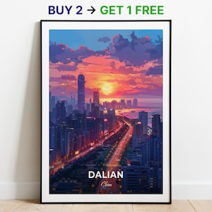 Póster de viaje de Dalian, arte mural de la plaza Zhongshan, impresión de China, póster de ciudad, póster de ciudad, decoración del hogar, obra de arte de paisaje urbano, póster retro de moda