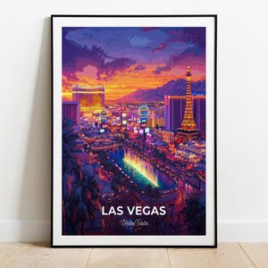 Affiche de voyage de Las Vegas, impression d'art mural, affiche des États-Unis, impression de ville, affiche de ville, décoration d'intérieur, paysage urbain, oeuvre d'art, affiche rétro tendance