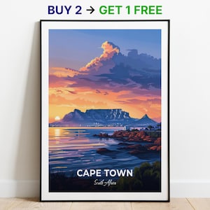 Affiche de voyage du Cap, impression d'art mural Robben Island, affiche d'Afrique du Sud, impression de ville, affiche de ville, décoration d'intérieur, oeuvre d'art paysage urbain, cadeau pour les amateurs d'art
