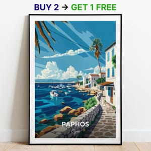 Affiche de voyage de Paphos, port de Paphos, impression d'art mural, impression de Chypre, impression de la ville, affiche de la ville, décoration d'intérieur, oeuvre d'art paysage urbain, affiche rétro tendance