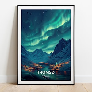 Tromsø Reise Poster Nordlichter Wand Kunst Druck Norwegen Poster City Print City Poster Wohnkultur Stadtbild Kunstwerk Trendy Retro Poster