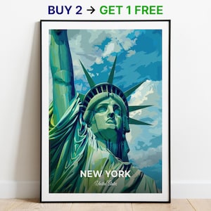 Affiche de voyage à New York, impression d'art mural Statue de la liberté, affiche des États-Unis, impression de la ville, affiche de la ville, décoration d'intérieur, oeuvre d'art paysage urbain