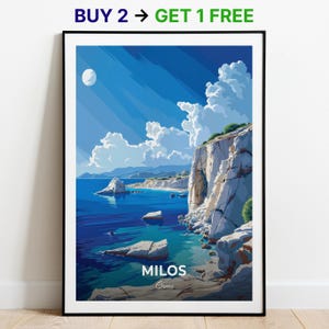 Milos Reiseposter Firiplaka Strand Wand Kunst Druck Griechenland Poster City Print City Poster Home Decor Stadtbild Kunstwerk Trendy Retro Poster