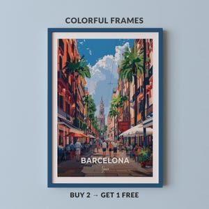 Barcelona Travel Poster La Rambla Street Wall Art Print Spain Poster City Print City Poster Home Decor Cityscape Artwork Trendy Retro Poster