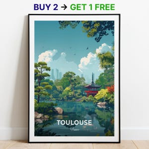 Toulouse Reise Poster Japanischer Garten Pierre Goudouli Wand Kunst Druck Frankreich Poster Stadt Print City Poster Home Dekor Stadtbild Kunstwerk
