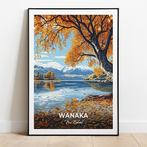 Wanaka Travel Poster Wall Art Print New Zealand Poster City Print City Poster Home Decor Cityscape Artwork Trendy Retro Poster Wall Hanging