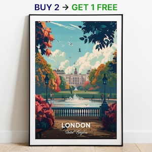 Affiche de voyage à Londres, impression d'art mural Hyde Park, affiche du Royaume-Uni, impression de ville, affiche de ville, décoration d'intérieur, oeuvre d'art de paysage urbain, affiche rétro tendance