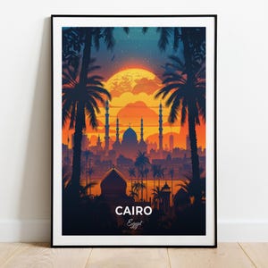 Póster de viaje de El Cairo, impresión artística mural de El Cairo antiguo, póster de Egipto, impresión de ciudad, póster de ciudad, decoración del hogar, obra de arte de paisaje urbano, póster retro de moda