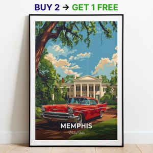 Memphis Travel Poster Graceland Wall Art Print United States Poster City Print City Poster Home Decor Cityscape Artwork Trendy Retro Poster