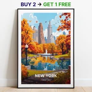 Póster de viaje de Nueva York, impresión artística de pared de Central Park, póster de Estados Unidos, impresión de ciudad, póster de ciudad, decoración del hogar, obra de arte de paisaje urbano, regalo para amantes del arte