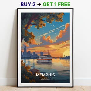 Memphis Reiseplakat Mississippi River Wand Kunst Druck USA Poster Stadt Print City Poster Wohnkultur Stadtbild Kunstwerk Wandbehang