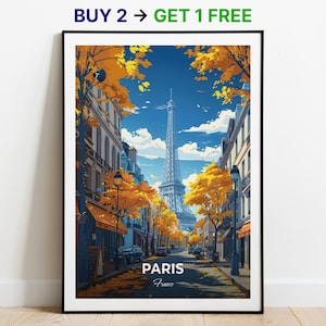 Affiche de voyage de Paris, impression d'art mural tour Eiffel, affiche de la France, impression de la ville, affiche de la ville, décoration d'intérieur, oeuvre d'art paysage urbain, affiche rétro tendance