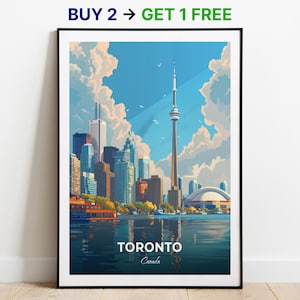 Affiche de voyage de Toronto, impression d'art mural sur le port de Toronto, affiche du Canada, impression de ville, affiche de ville, décoration d'intérieur, oeuvre d'art paysage urbain