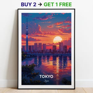 Poster di viaggio di Tokyo, stampa artistica da parete di Odaiba, poster del Giappone, stampa della città, poster della città, arredamento per la casa, opera d'arte del paesaggio urbano, poster retrò alla moda da appendere alla parete