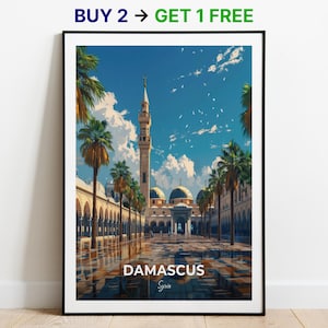Damaskus Reiseposter Umayyaden-Moschee Wand Kunst Druck Syrien Poster City Print City Poster Wohnkultur Stadtbild Kunstwerk Trendy Retro Poster