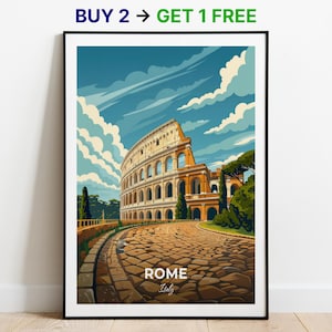 Affiche de voyage Rome Colisée, impression d'art mural, impression d'Italie, impression de ville, affiche de ville, décoration d'intérieur, paysage urbain, oeuvre d'art, affiche rétro tendance