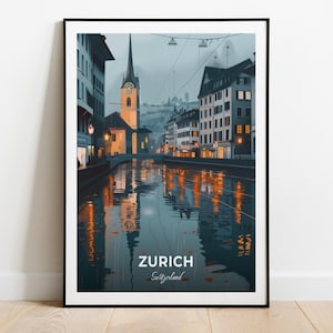 Affiche de voyage à Zurich, impression d'art mural Kunsthaus de Zurich, impression d'art en Suisse, affiche de la ville, affiche de la ville, décoration d'intérieur, oeuvre d'art paysage urbain, cadeau pour les amateurs d'art