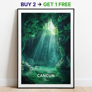 Affiche de voyage Cancun Cenote Dos Ojos, impression d'art mural, impression du Mexique, impression de la ville, affiche de la ville, décoration d'intérieur, oeuvre d'art paysage urbain, affiche rétro tendance