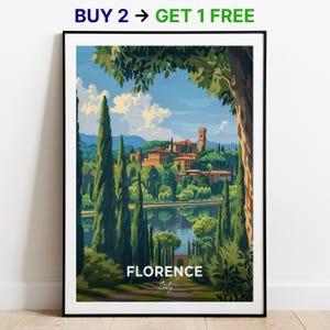Florence reisposter Boboli-tuinen muurkunst poster Italië poster stad print stad poster woondecoratie stadsgezicht kunstwerk trendy retro poster