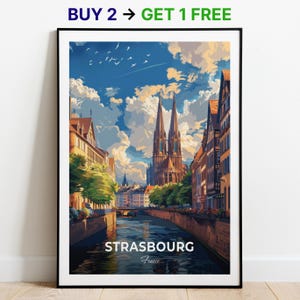 Affiche de voyage de Strasbourg, impression d'art mural cathédrale de Strasbourg, affiche de la France, impression de la ville, affiche de la ville, décoration d'intérieur, oeuvre d'art paysage urbain, tenture murale