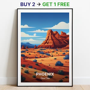 Affiche de voyage Phoenix Papago Park, impression d'art mural États-Unis, impression de la ville, affiche de la ville, décoration d'intérieur, oeuvre d'art paysage urbain, cadeau pour les amateurs d'art