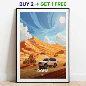 Doha Travel Poster Desert Safari Wall Art Print Qatar Poster City Print City Poster Home Decor Cityscape Artwork Trendy Retro Poster